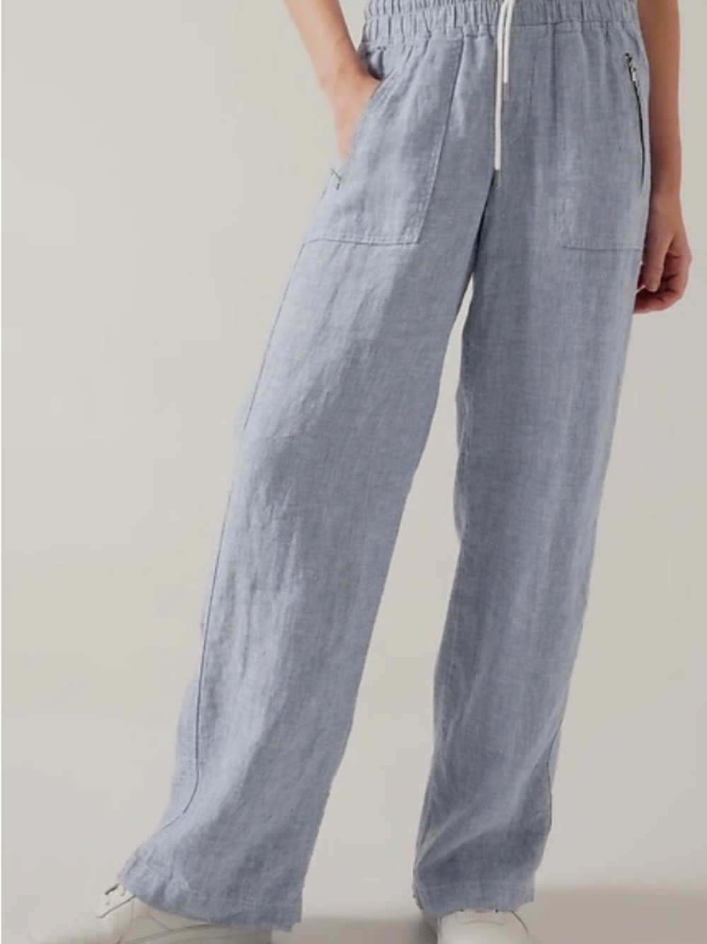 Athleta Cabo Linen Wide Leg Pant Linen Pull-On Pants Blue Size 4
